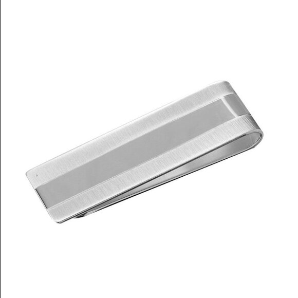 Silver 925 High Polished and Matte Finished Money Clip - Picture 1 of 2
